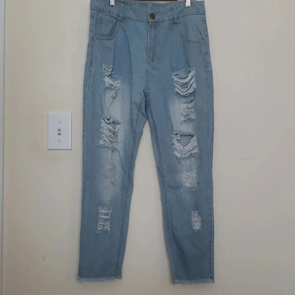 CHOIES Light Blue High Waisted Distressed Jeans - Picture 2 of 13